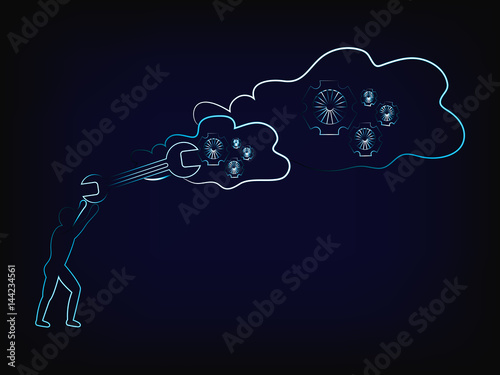 man with wrench fixing cloud computing