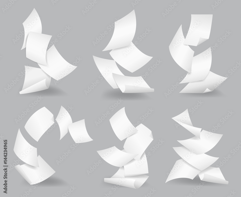 Document blank business, white page, design bureaucracy, object fly, vector illustration. Flying paper sheets. Document blank business, white page, design bureaucracy, object fly, vector illustration. Flying paper sheets.