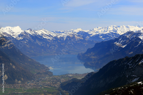 Interlaken mit Alpen Brienzersee Schweiz Luftbild