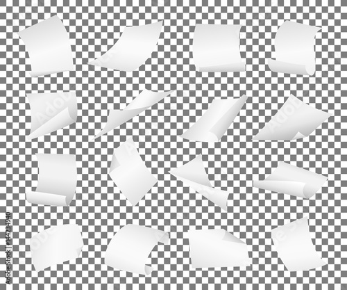Blank paper sheets falling down. Illustration on grey background.
