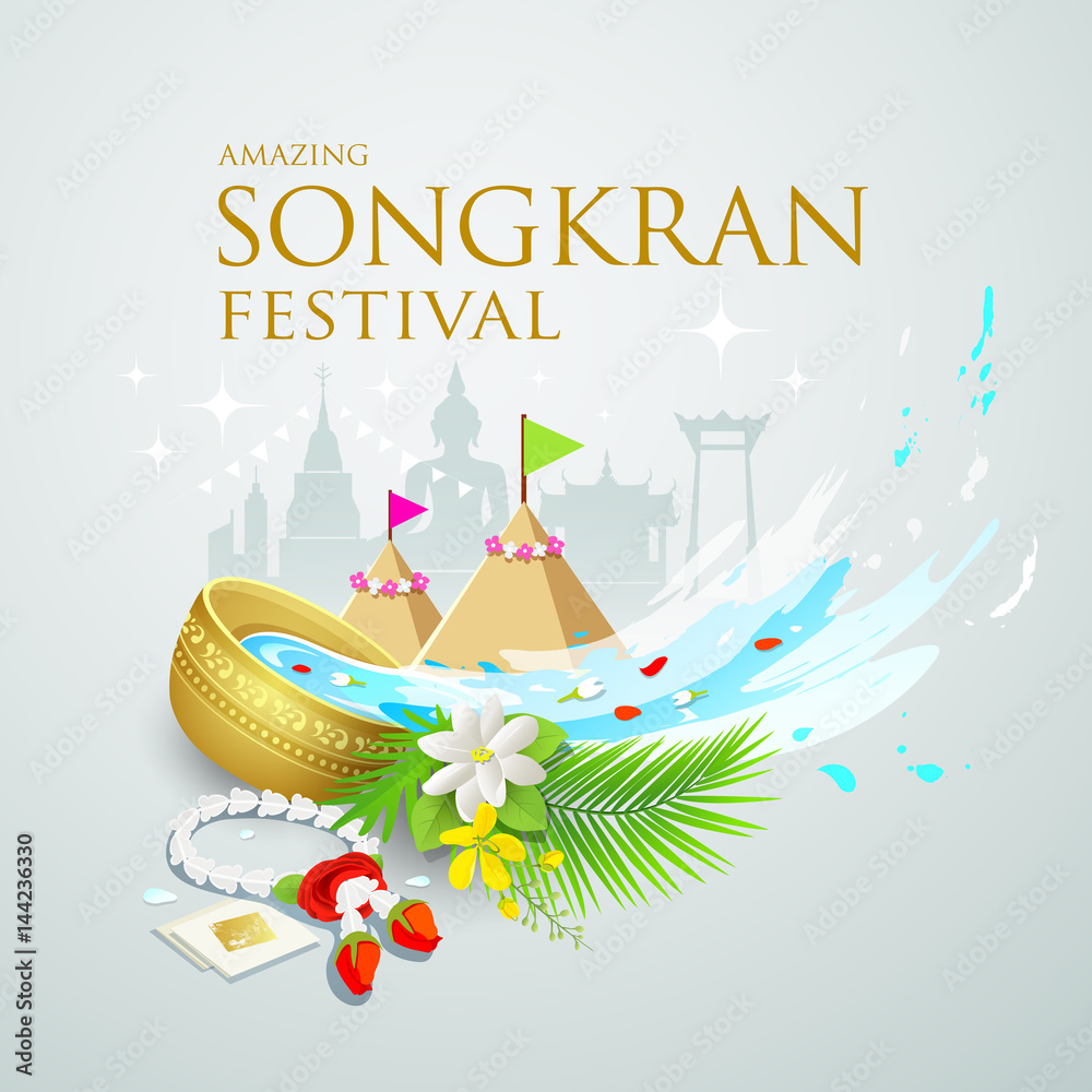 Fototapeta premium Songkran festival water splash of Thailand design background, vector illustration