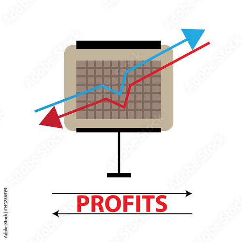 growth and declining chart showing improvement and losses of profit with arrow. vector illustration