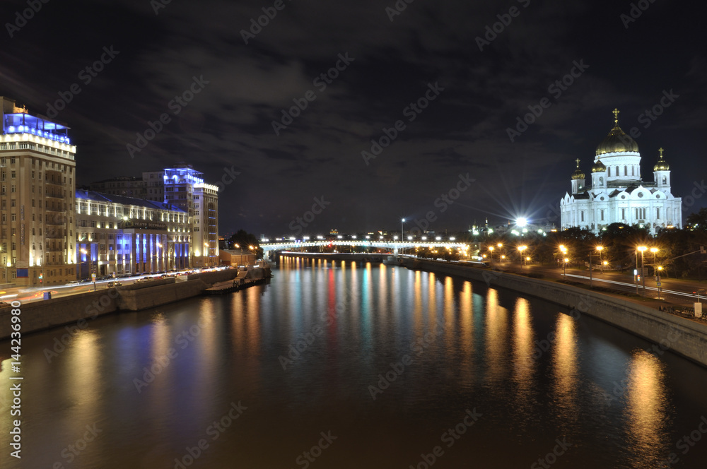 Moscow River embankment - night cityscape