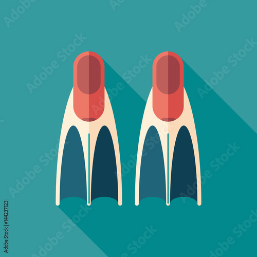 Scuba diving fins flat square icon with long shadows.