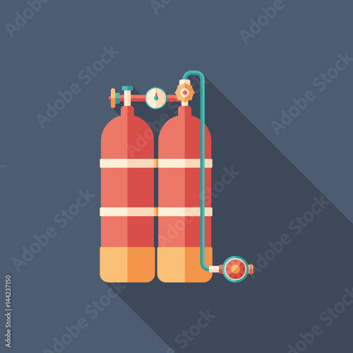 Scuba diving oxygen tanks flat square icon with long shadows.