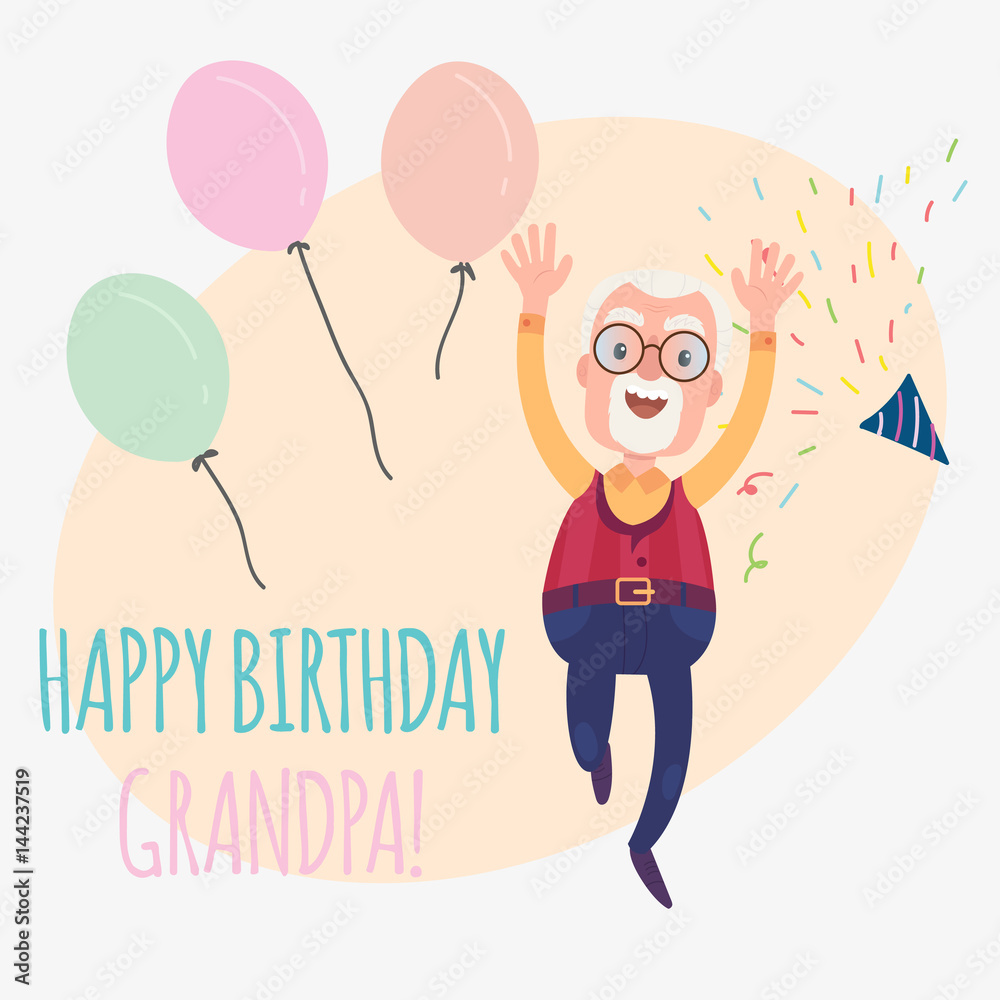 Happy birthday grandfather. Funny birthday card with confetti and