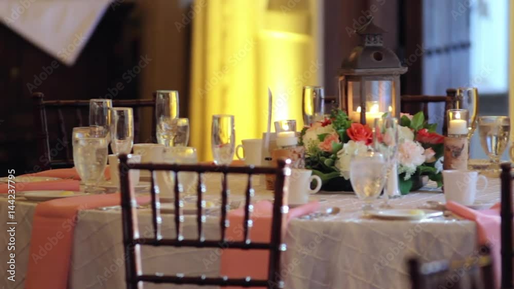 Empty wedding reception table set