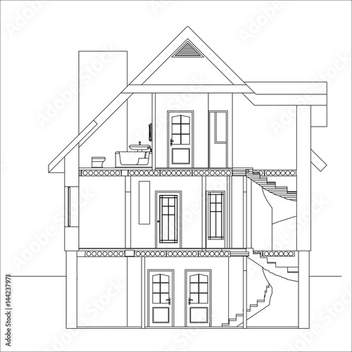 Modern architectural background. Cross-section suburban house. Vector illustration.