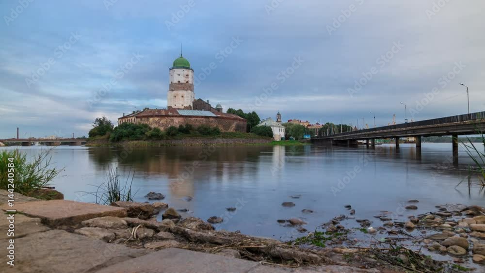Timelapse of Vyborg Castle (Viipurin linna, Viborgs fästning) with the Tower of St. Olav, Swedish-built medieval fortress on a small island, Vyborg, Russia. Timelapse of Vyborg Castle (Viipurin linna, Viborgs fästning) with the Tower of St. Olav, Swedish-built medieval fortress on a small island, Vyborg, Russia.