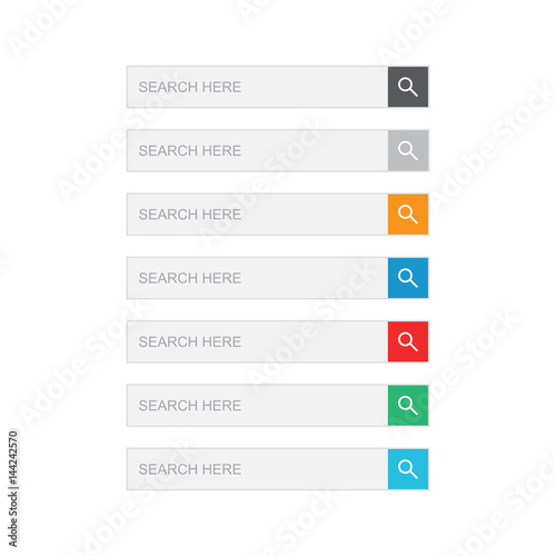 Search bar field. Set vector interface elements with search button. Flat vector illustration on isolated background.
