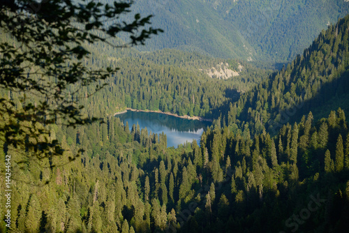 Lake, surrounded by mountains and forests, Malaya Ritsa, Abkhazia,
