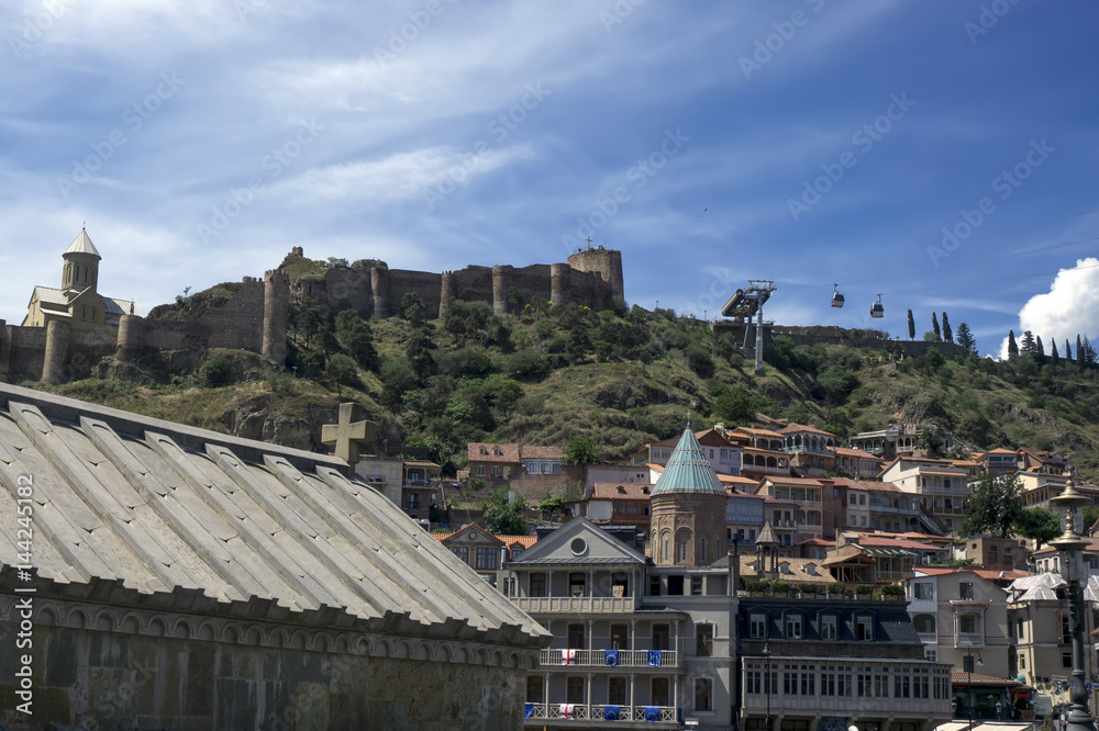 View of the center of Tbilisi and the fortress on the hill