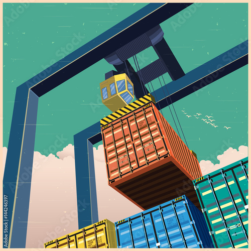 Crane and containers old poster