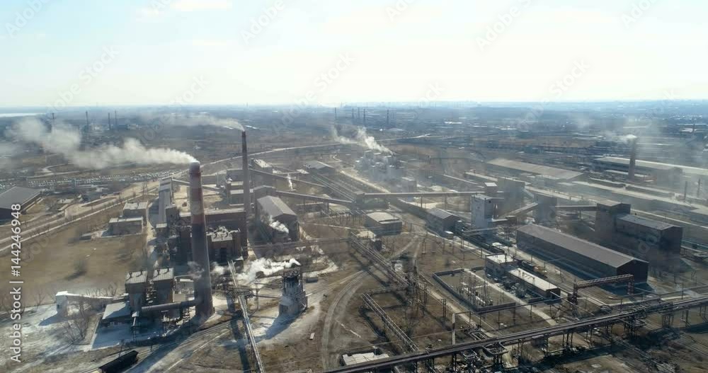 Pipes smoke on the city. Aerial. Pipes smoke on the city. Aerial.