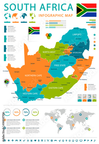 Obraz na plátně South Africa - map and flag - illustration