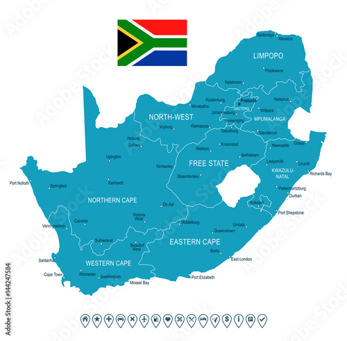 South Africa - map and flag - illustration