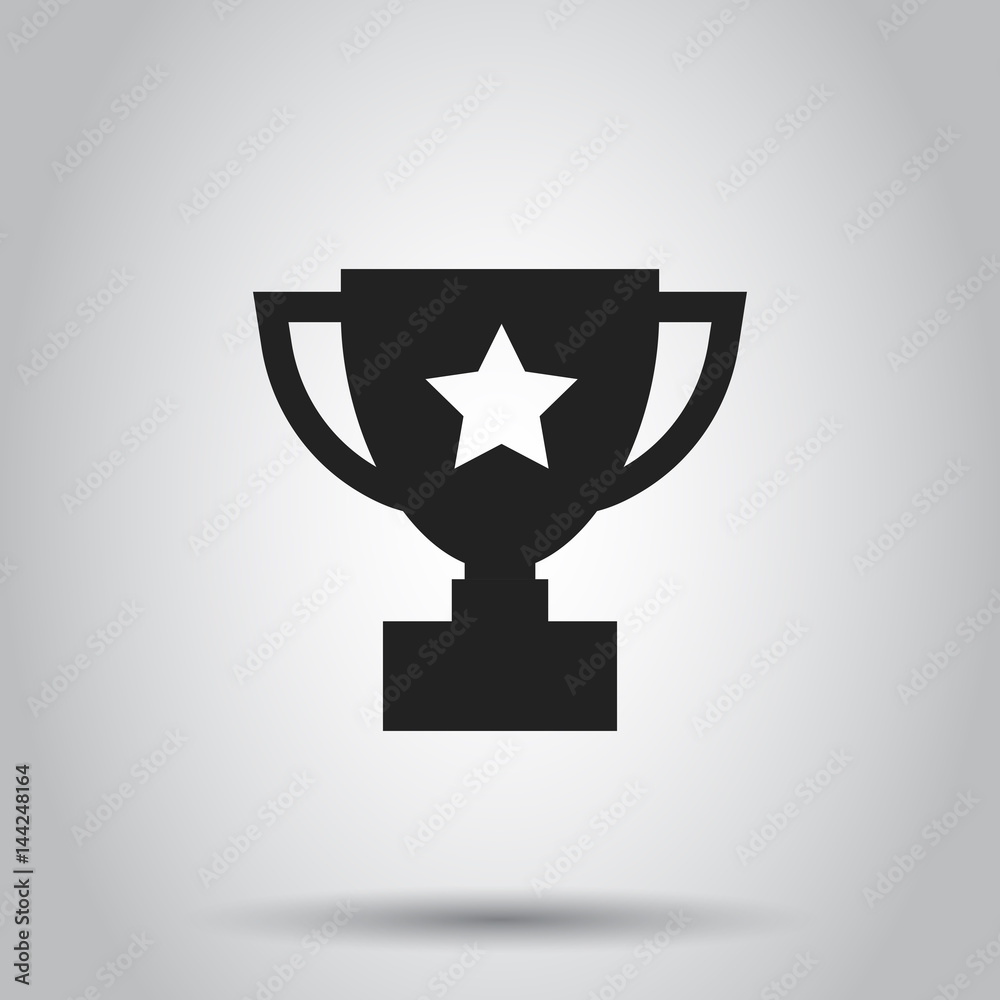 Trophy cup flat vector icon. Simple winner symbol. Black illustration on gray background. Trophy cup flat vector icon. Simple winner symbol. Black illustration on gray background.