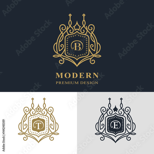 Monogram design elements, graceful template. Calligraphic elegant line art logo design. Letter emblem sign B, T, E for Royalty, business card, Boutique, Hotel, Heraldic, Jewelry. Vector illustration