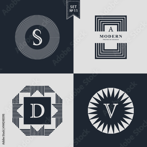 Logos Design Templates Set. Logotypes elements collection, Icons Symbols, Retro Labels, Badges, Silhouettes. Abstract logo, Letter S, A, D, V emblems. Premium Collection. Vector illustration