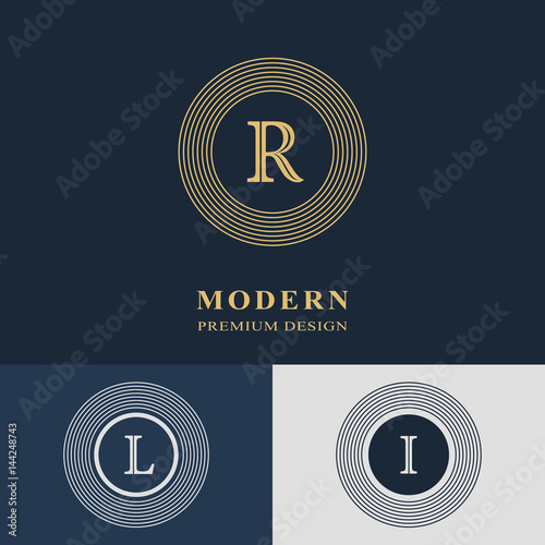 Modern logo design. Geometric linear monogram template. Letter emblem R, L, I. Mark of distinction. Universal business sign for brand name, company, business card, badge. Vector illustration