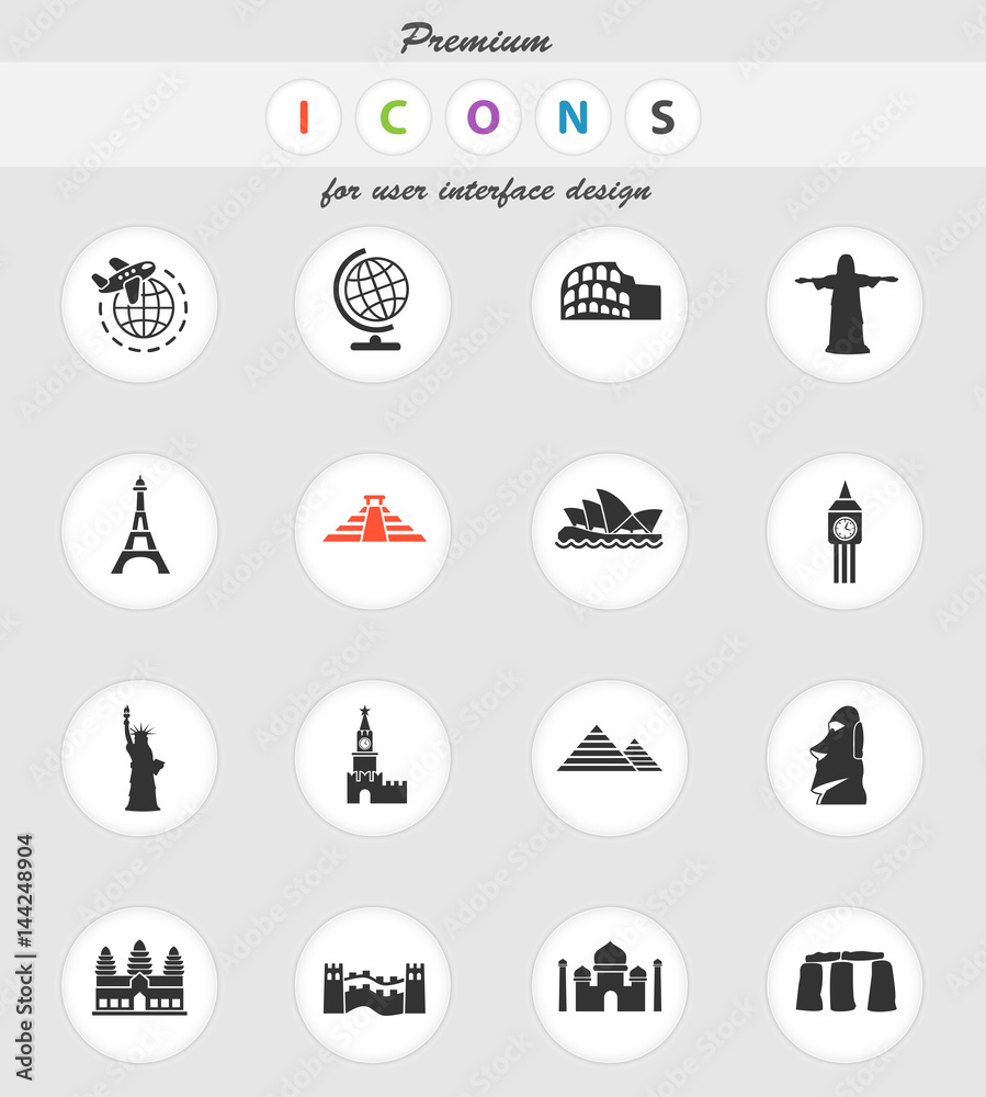 travel and wonders icon set