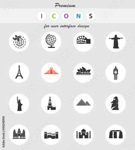 travel and wonders icon set