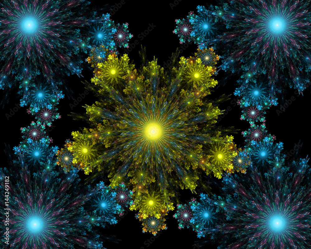 Fototapeta premium abstract fractal symmetrical colorful snowflakes