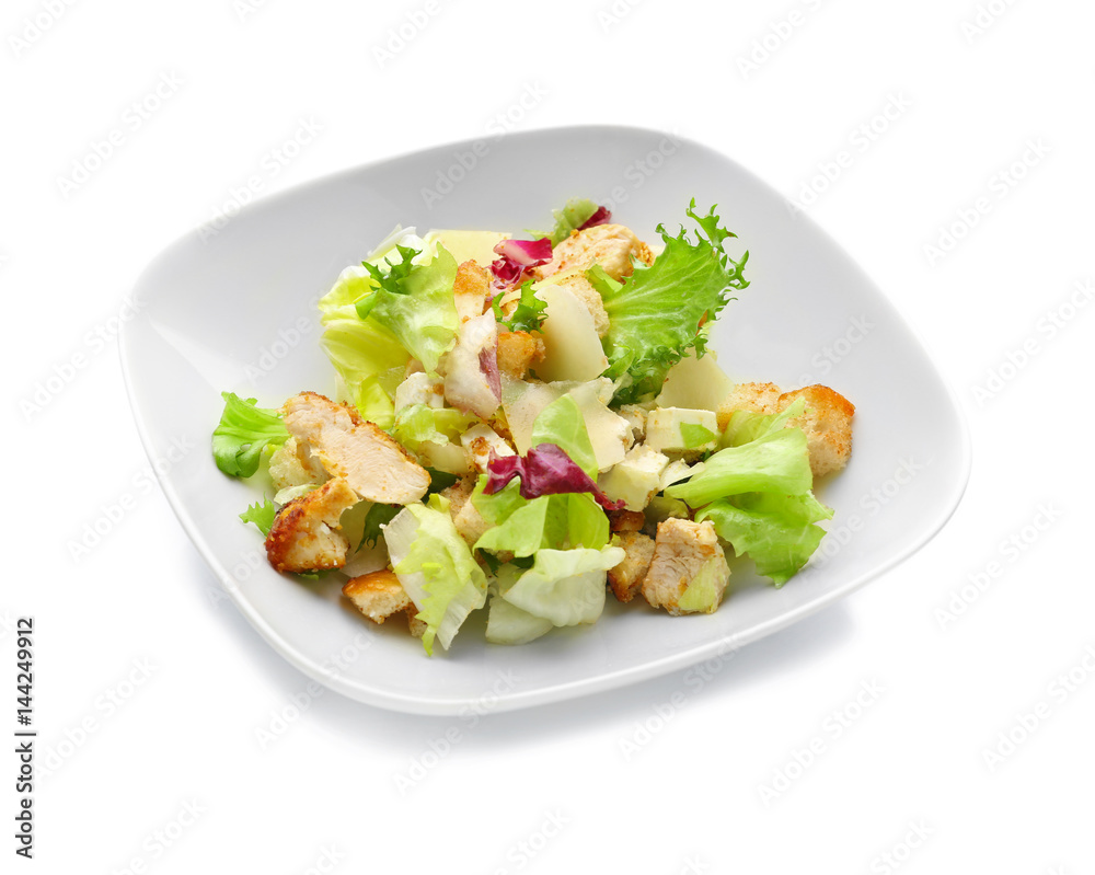 Plate with chicken salad on white background Plate with chicken salad on white background