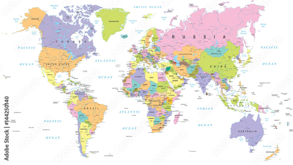 Naklejka Kolorowa mapa świata