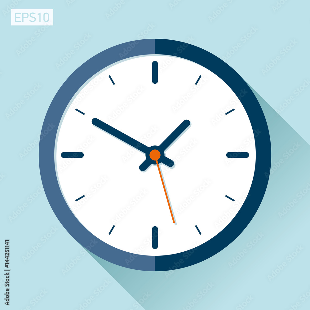 Clock icon in flat style, timer on color background. Vector design element Clock icon in flat style, timer on color background. Vector design element