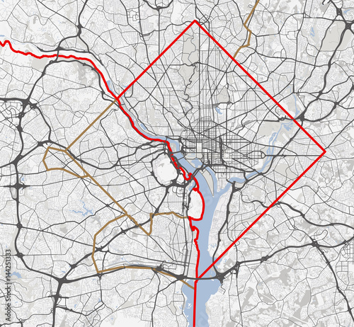 Map Washington city. District of Columbia Roads