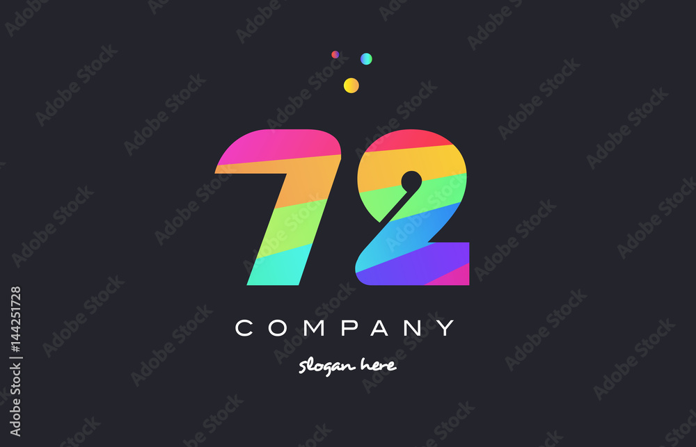 72 seventy two colored rainbow creative number digit numeral logo icon