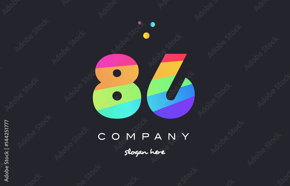 86 eighty six colored rainbow creative number digit numeral logo icon ...