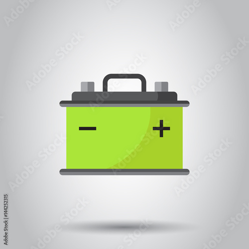 Car battery flat vector icon on gray background. Auto accumulator battery energy power illustration.