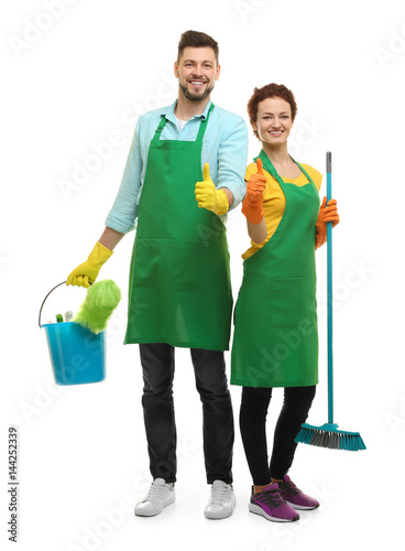 Couple with cleaning suppli...