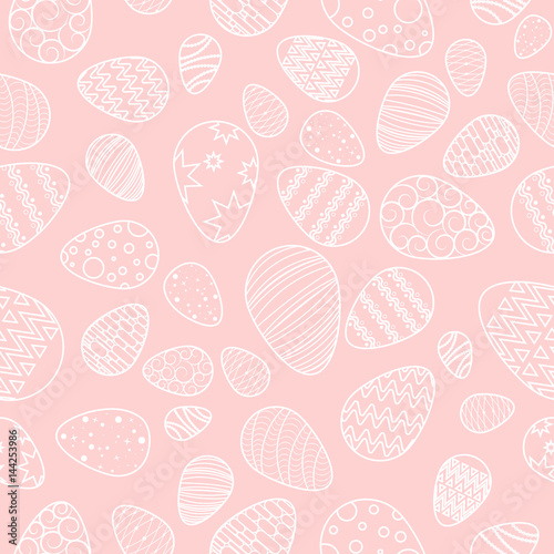 Vector, Pattern of white eggs. Easter. Seamless background. pink