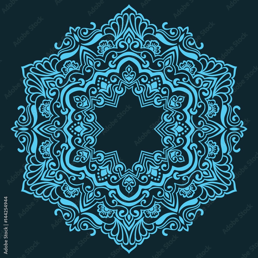 Vector ornamental round lace with damask and arabesque elements. Mehndi style. Orient traditional ornament. Zentangle-like round colored floral ornament. Vector ornamental round lace with damask and arabesque elements. Mehndi style. Orient traditional ornament. Zentangle-like round colored floral ornament.