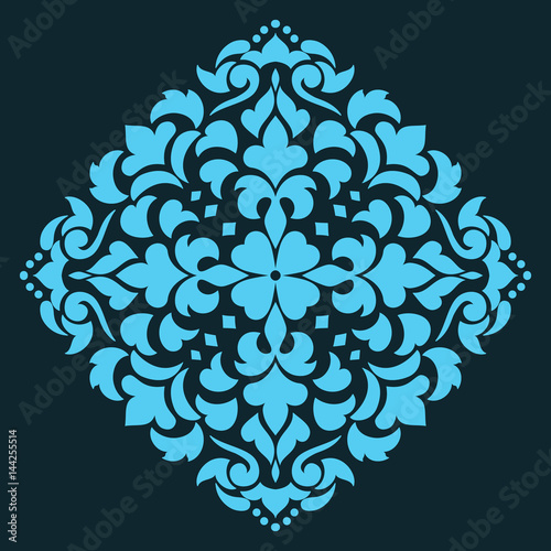 Vector ornamental round lace with damask and arabesque elements. Mehndi style. Orient traditional ornament. Zentangle-like round colored floral ornament.
