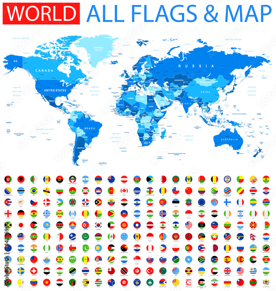 Obraz premium All Round Flags and World Map