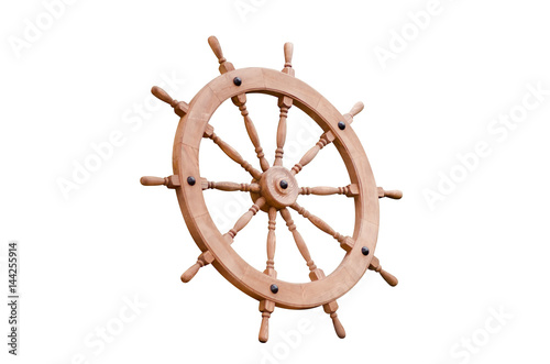 Steering wheel wooden on a white background