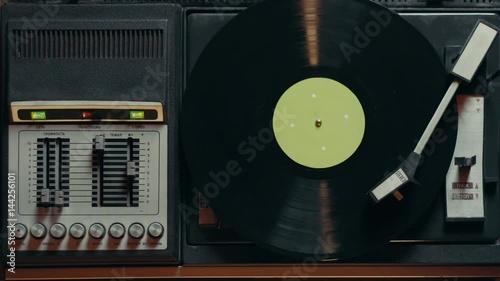 Vinyl rotating on a turntable top view