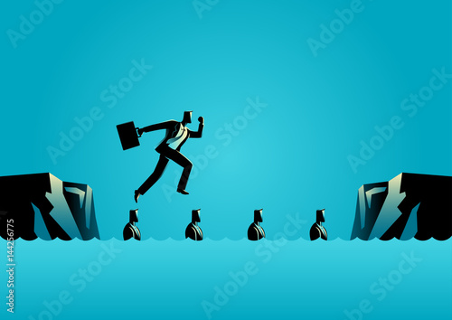 Businessman using his friends as stepping stones
