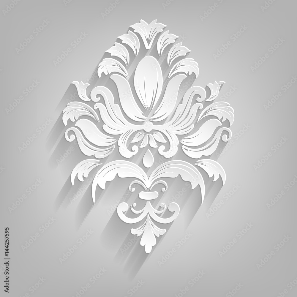 Vector damask volumetric ornamental element. Elegant floral abstract element for design. Perfect for invitations, cards etc.