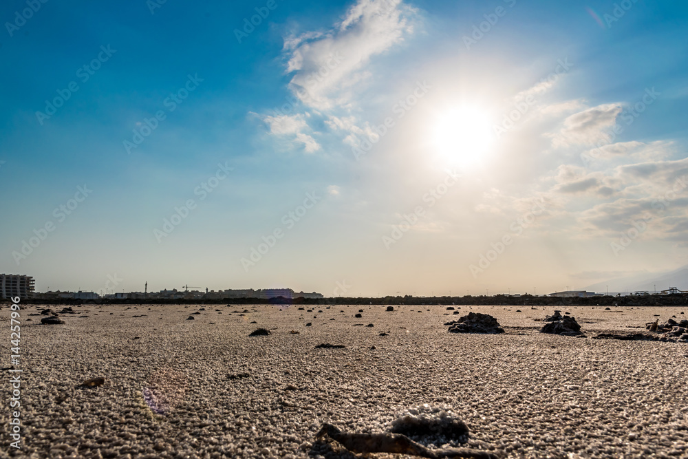 dried surface of salt after water evaporated