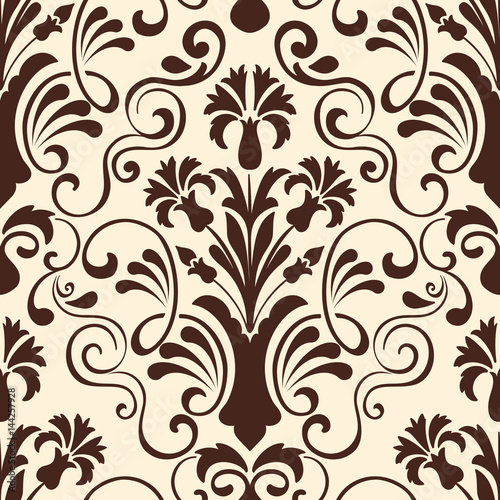 Vector damask seamless pattern element. Classical luxury old fashioned damask ornament, royal victorian seamless texture for wallpapers, textile, wrapping. Exquisite floral baroque template.
