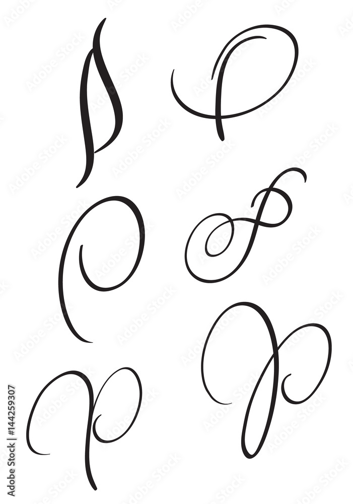set of art calligraphy letter P with flourish of vintage decorative whorls. Vector illustration EPS10 set of art calligraphy letter P with flourish of vintage decorative whorls. Vector illustration EPS10