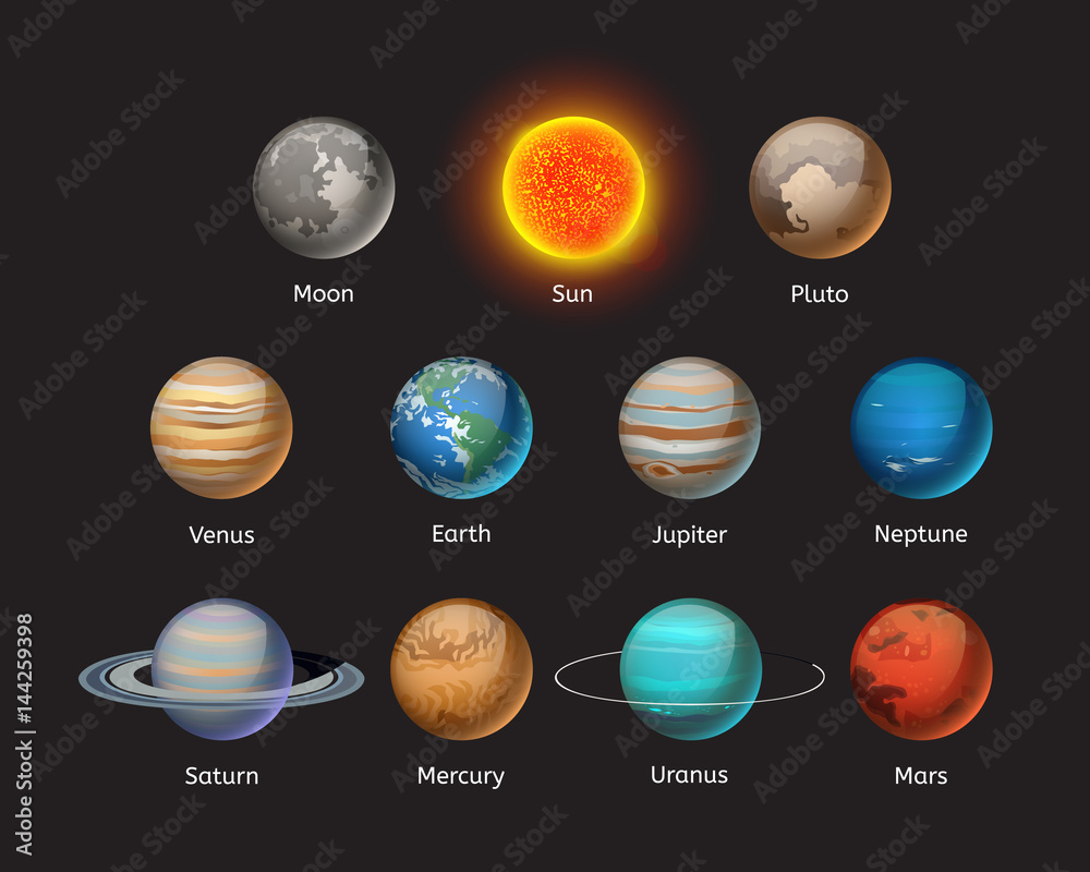 High quality solar system planet galaxy astronomy earth science globe orbit star vector illustration.