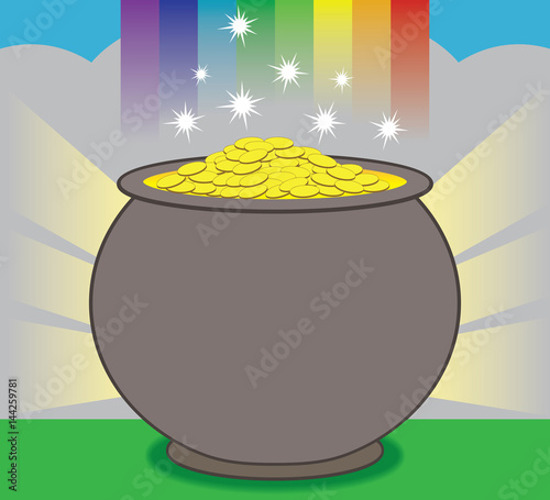 A glowing pot of gold is resting at the end of the rainbow