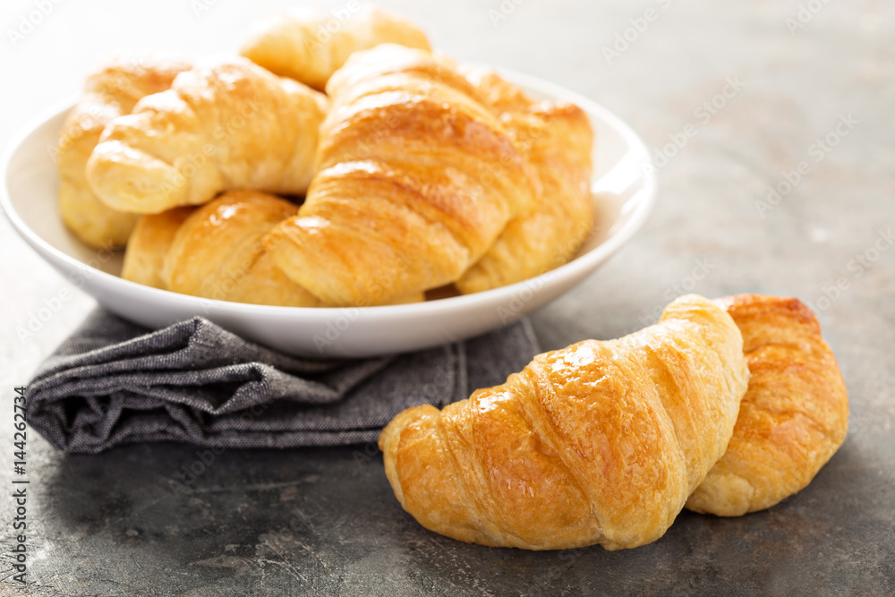 Freshly baked croissants in a bowl