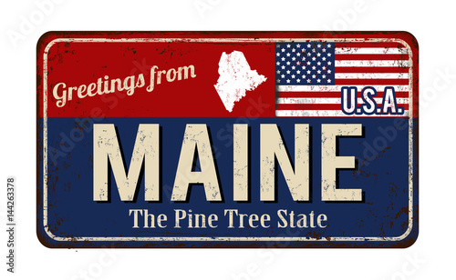Greetings from Maine vintage rusty metal sign